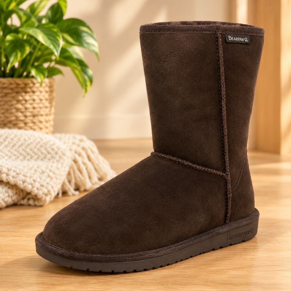 NWT BEARPAW Women's Emma Short II 8" Suede Boots Chocolate Size 7 US